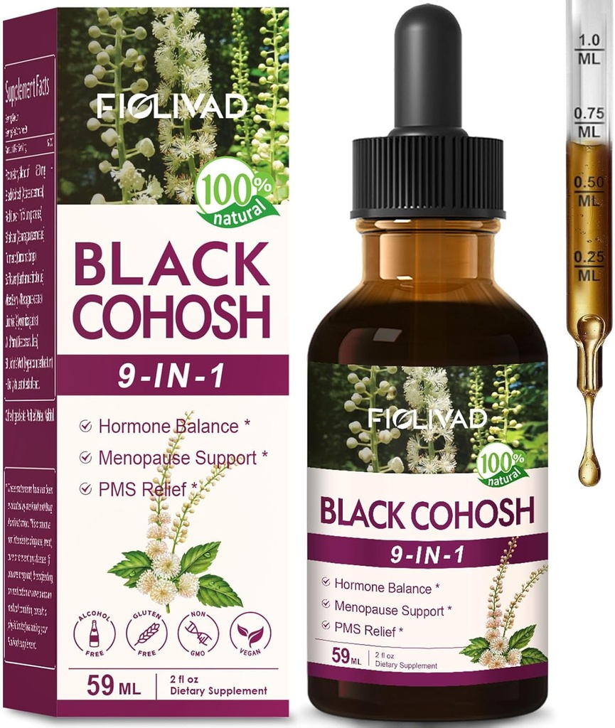 100% Natural Herbal Drops, Black Cohosh Extract for Hormone Balance, Menopause Support &amp; PMS Relief. 2oz