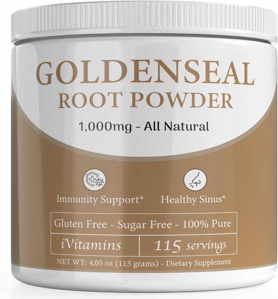 Golden Seal Powder - Golden Seal Powder para Sinus - Goldenseal - Echinacea Goldenseal - Goldenseal Root - Golden Seal - Goldenseal Root Powder Orgánico - 1000 mg por Serving - 115 Servings