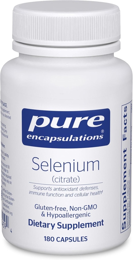 Encapsulaciones puras Selenium (Citrate) - para el soporte del sistema inmunológico " Salud celular - Suplemento antioxidante - Apoyo a la circulación sanguínea* - Gluten Free " Vegan - 180 cápsulas