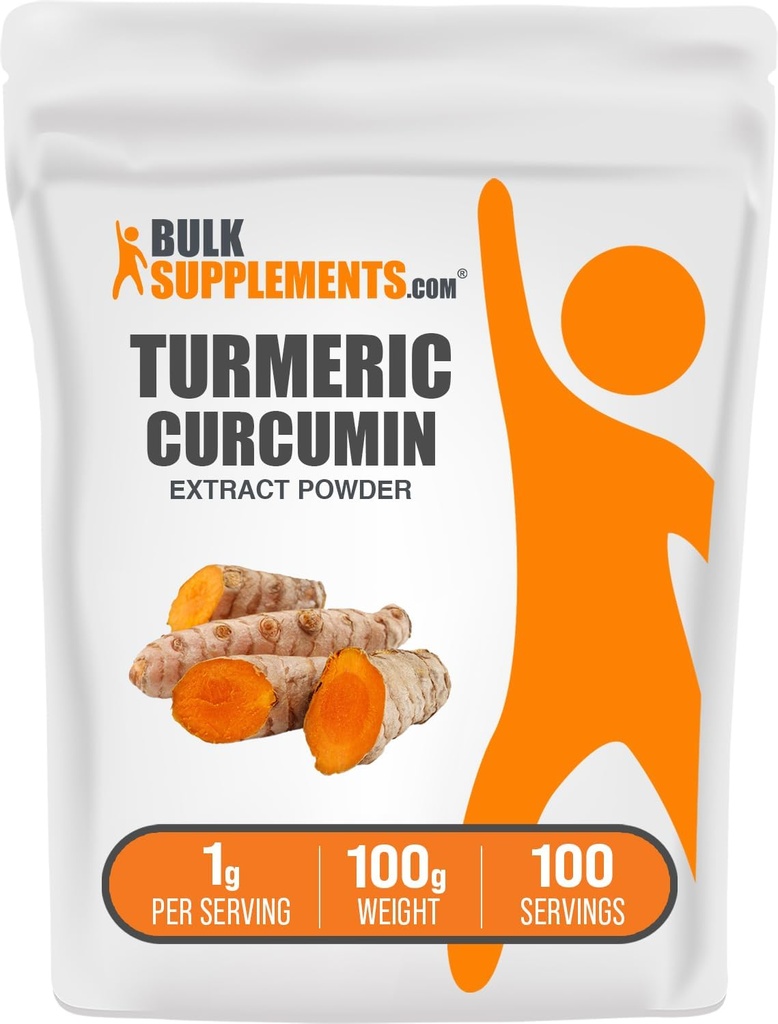 BulkSupplements.com Turmeric Extract Powder - de Turmeric Root, Curcumin Supplements, Turmeric Curcumin Powder - Gluten Free, 1g por Serving, 100g (3.5 oz) (Pack of 1)