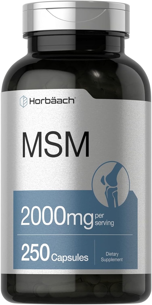 Horbäach MSM Supplement Capsules  2000mg ← 250 Count ← Non-GMO y Gluten Free Formula ← Methylsulfonylmethane