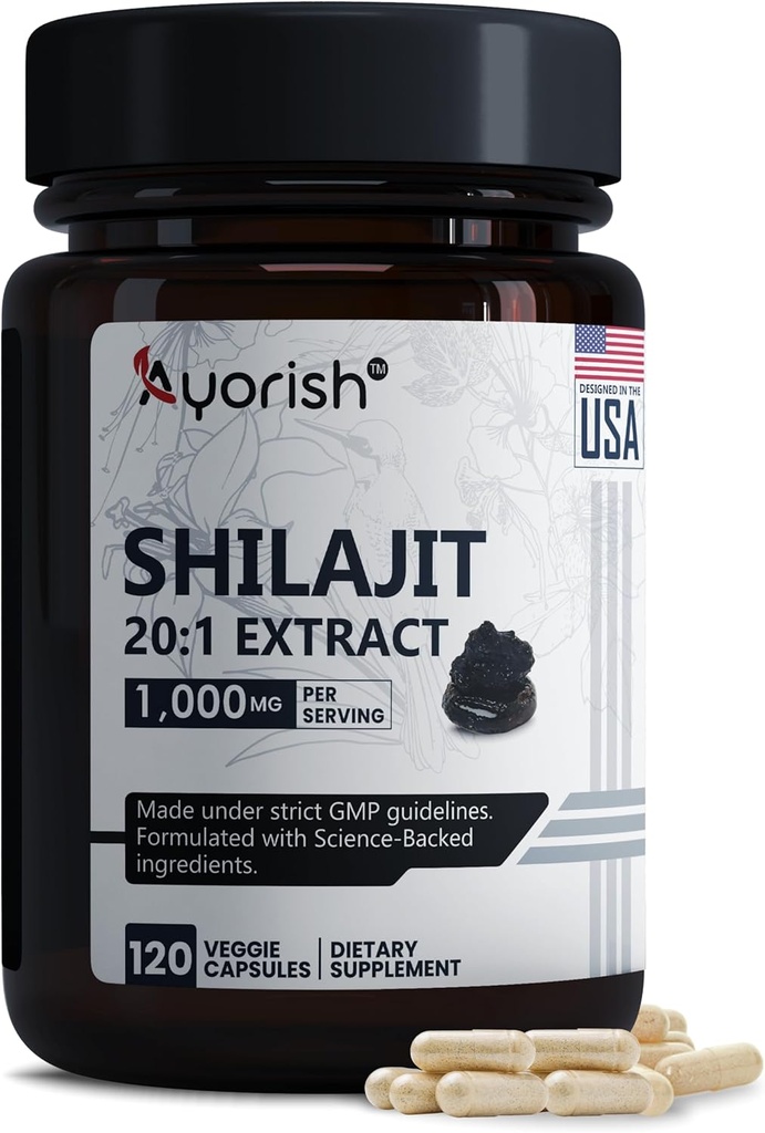 Pure Shilajit Capsules 1000mg 120 Count with Fulvic Acid & 85+ Trace Minerals for Enhanced Energy and Immune Support Men & Women Better Than Shilajit Resin