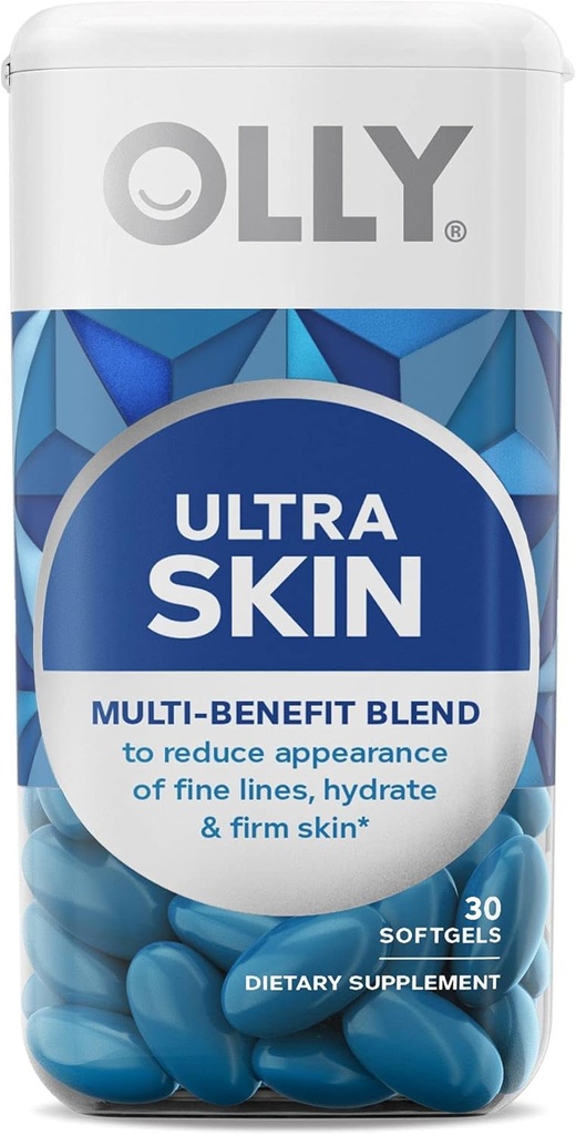 OLLY Ultra Strength Skin Softgels, Hydrate y Firm Skin, Hyaluronic Acid, Zeaxanthin, Lutein, Vitamina C, Skin Supplement, 30 Day Supply - 30 Count (Packaging May Vary)
