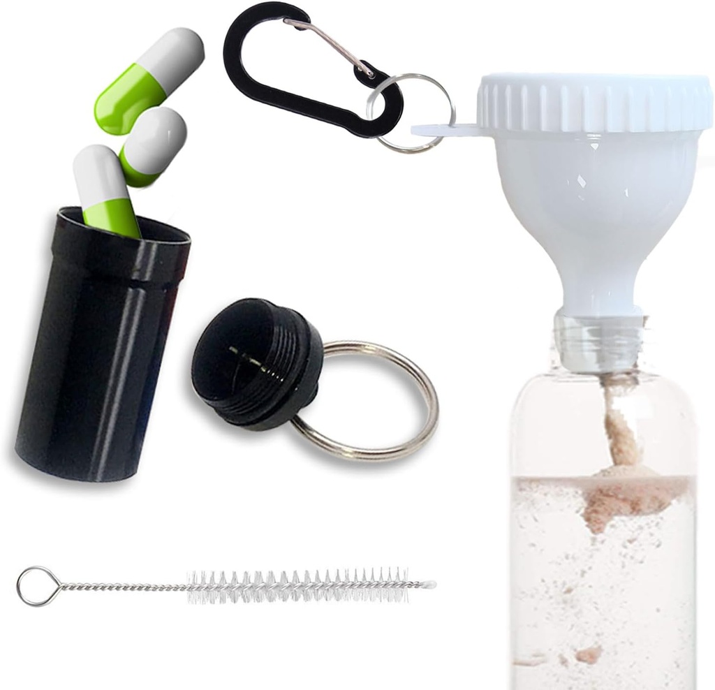 Juego de embudos de pólvora de proteínas de viaje Blanco con 1 carabiner 1 cepillo y 1 Mini caja de patas Reforzada para prevenir especias Gym Pre-Workout Suplemento embudos de polvo