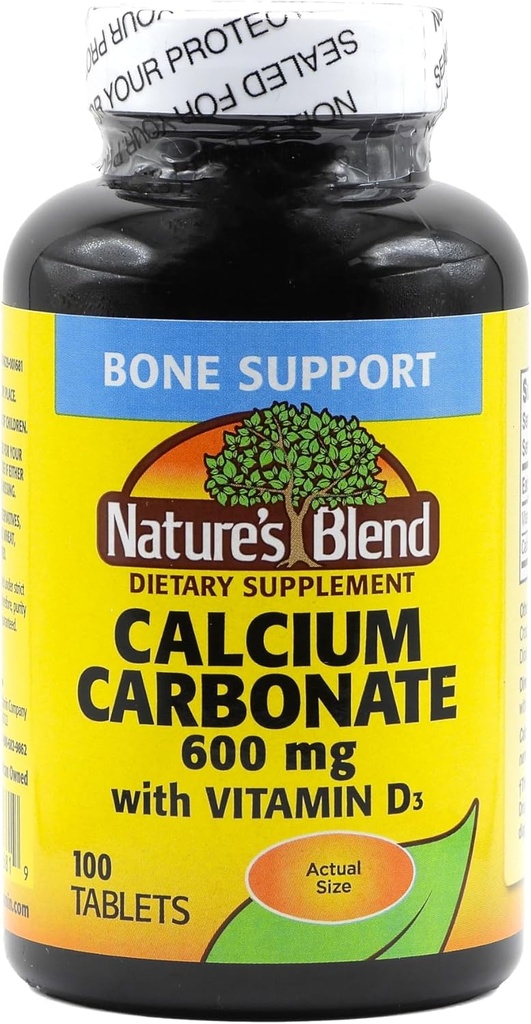 Carbonato de calcio Blend de la naturaleza 600 mg con D3 400 UI 100 Tabletas,(Pack of 1), 079854016819