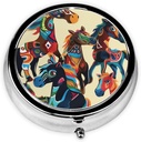 Colorido Caballo de Caricatura Impreso Organizador de Pill Ronda con 3 Compartimientos, Caja de Pill Mini Portable para Medicina, Vitamina, Aceite de Pesca, Suplementos