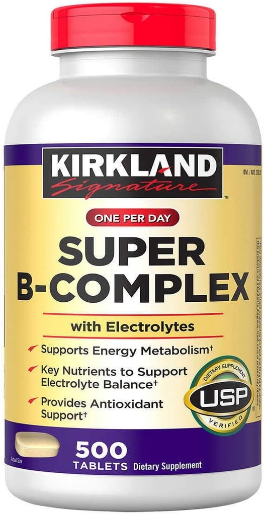 Kirkland Signature Super B-Complex con electrolitos, 500 Tabletas (4 Pack)