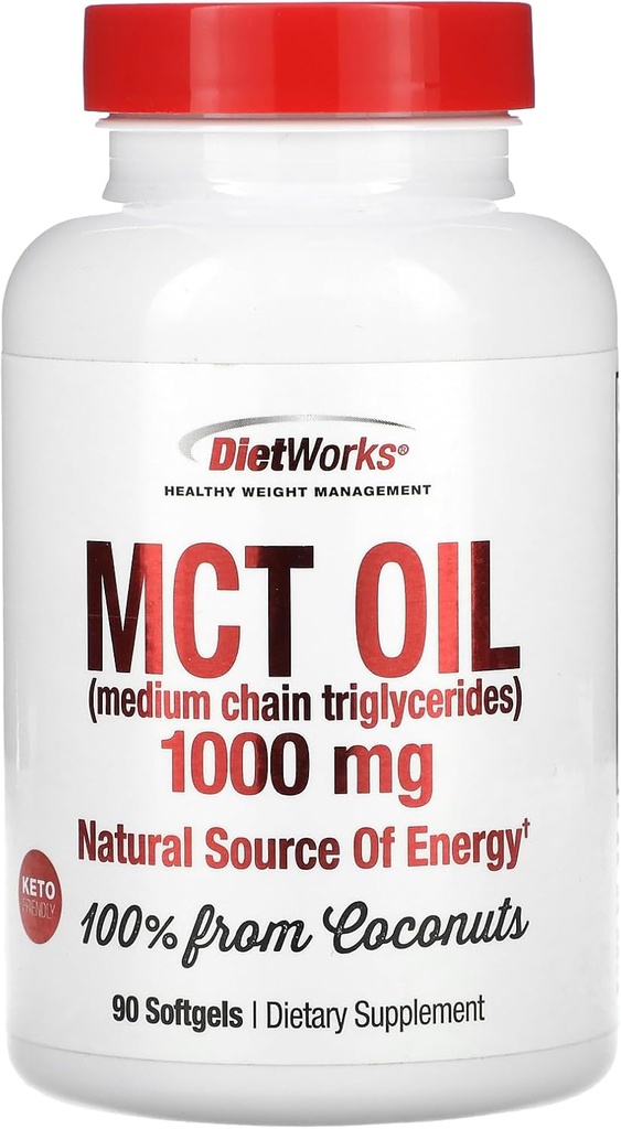 DietWorks Mct Oil Softgels, apoya a Fat Burning, Metabolismo Boost, Fuente Natural de Energía, promueve la pérdida de peso, Keto y Paleo Friendly, 90 Conde
