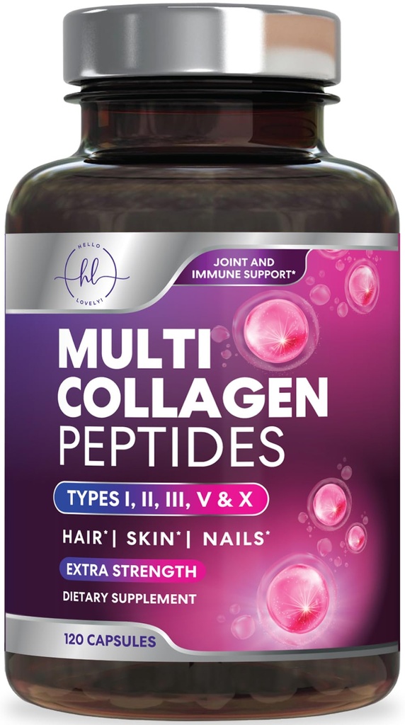 Multi Collagen Supplement 2400 mg - Types I, II, III, V & X Multi Collagen Peptides Pills for Women ' Men, Hydrolyzed Collagen Supplements, Hair, Skin, Nail, & Joint Support Supplement, 120 Capsules