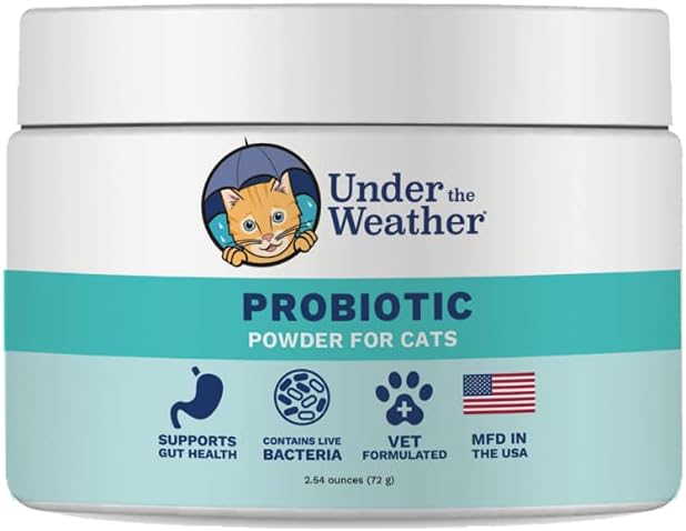 Bajo el Clima Probióticos de mascotas Polvo para gatos ¦ Vet Formulado Suplemento Probiótico para la Salud Gut Digestiva ¦ Promueve Buena Digestión &amp; Inmunidad ANTE Ayuda Diarrea Ocasional para gatos (2.54 Oz)