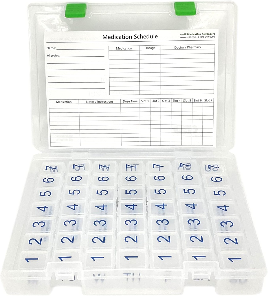 e-Pill 7 veces al día x 7 días despejado organizador semanal de píldoras, vitamina y medicina Pillbox con caso claro