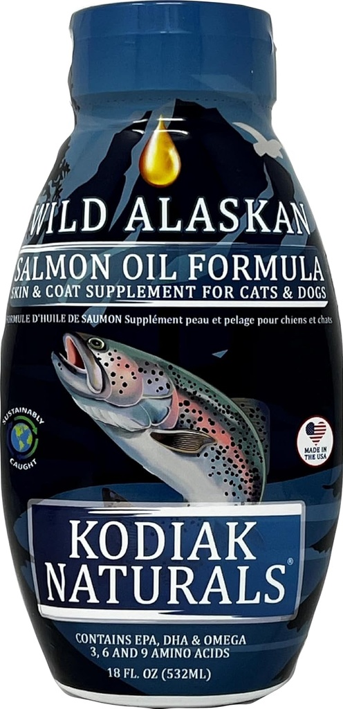 18oz Fórmula de aceite de salmón de Alaska para perros &amp; gatos, una mezcla equilibrada de aceites de pescado puro con EPA y DHA de pescado silvestre. Soporte para la piel, la carne, las articulaciones y la salud inmune.