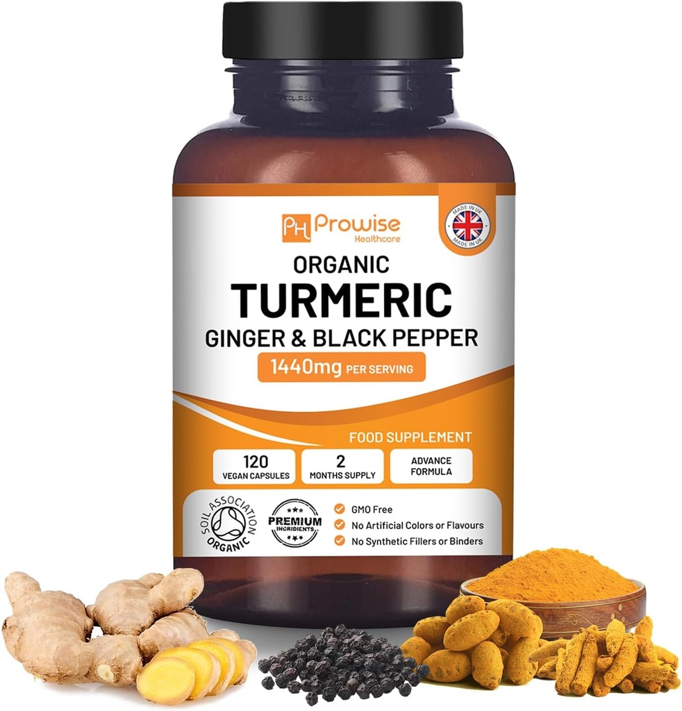 Curcumina Turmérica 1440mg con Pepper Negro &amp; Ginger I 120 Vegan Turmeric Capsules High Strength (2 Month Supply) Hecho en el Reino Unido por Prowise Healthcare