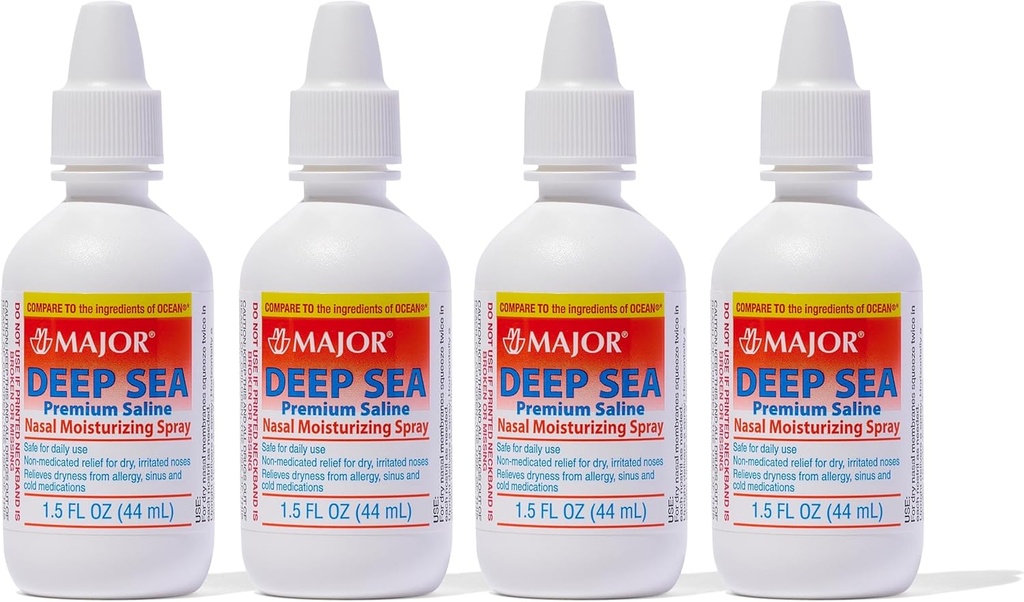 MAJOR Deep Sea Premium Saline - Nasal Moisturizing Spray for Dryness and Irritation Relief - Sodium Chloride 0.65% - 1.5 Fl. Oz (4 Pack)