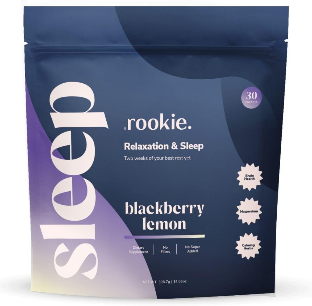 Rookie Wellness Sleep - Natural Sleep Aid con 180 mg de Magnesium Bisglycinate, 1 mg Melatonin, Valerian Root, " Passion Flower to Promote Tranquility " Sleep (30 Pack, BlackBerry Lemon)