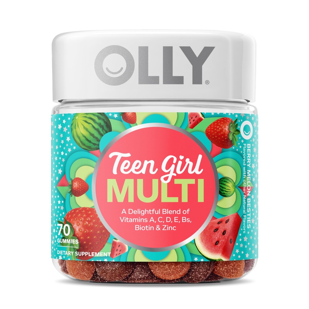 Olly Adolescent Girl Multi Gummy, Healthy Skin and Immune Support, 15 Essential Vitamins, Biotin, Zinc, Calcium, Chewable Multivitamin, Berry Melon, 35 Day Supply, 70 Count