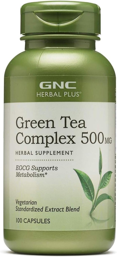 GNC Herbal Plus Green Tea Complex 500mg Suplemento, Vegetariano, apoya el metabolismo, 100 servicios