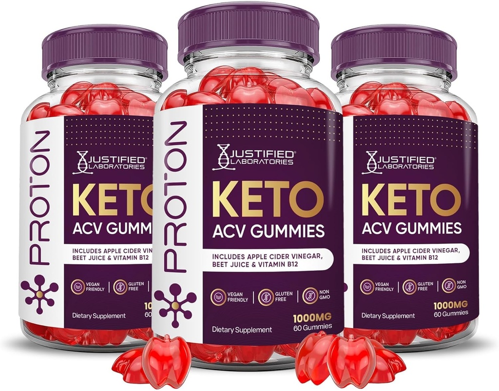 Laboratorios Justificados (3 Pack Proton Protein Keto ACV Gummies Advanced Formula 1000MG Proton Boost Formulado con Pomegranate Beet Juice Powder B12 Vegan Non GMO 180 Gummys