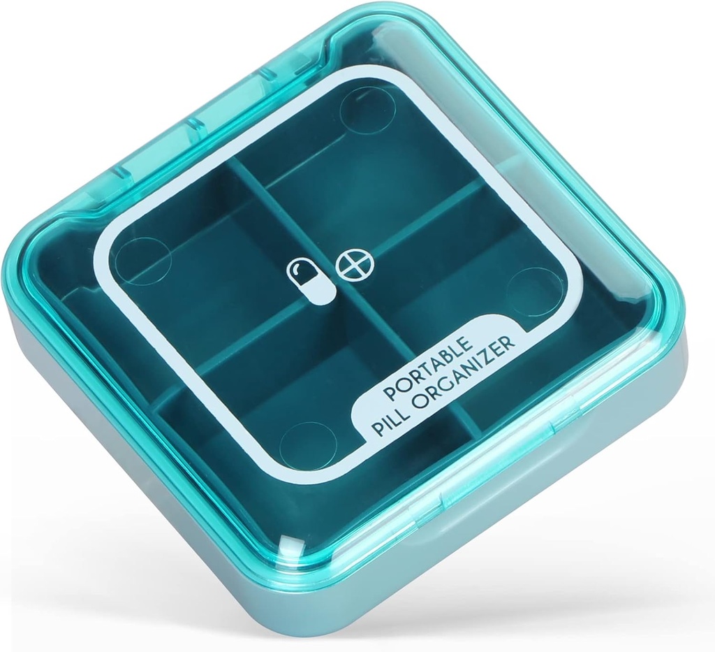 Naturetouch Pill Organizer, 4 Times a Day Portable Pill Box, Daily Pill Case for Women and Men Holding Vitamin, Medicine, Supplements, Blue Pill Case
