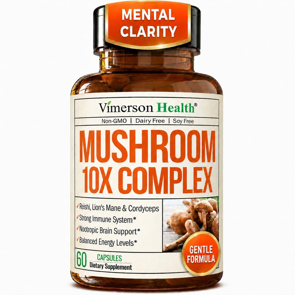 Potent Mushroom Complex with Turkey Tail, Lions Mane Extract, Shiitake Mushrooms, Reishi, Cordyceps, Maitake, Chaga &amp; Más – 10-in-1 Mushroom Supplement for Mental Clarity, Natural Energy & Focus