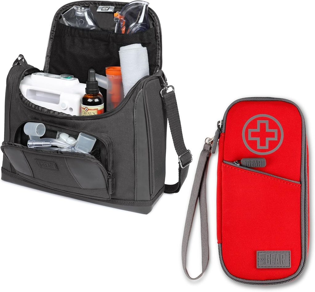 USA GEAR Nebulizer Carrying Case + Insulated Asthma Inhaler Case (Red) - Bundle