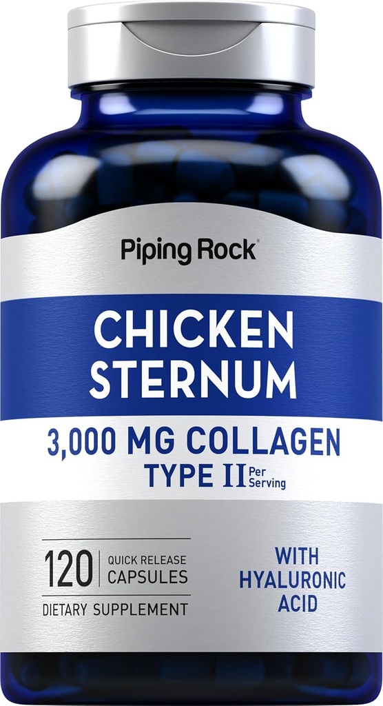 Piping Rock Chicken Sternum Tipo II Collagen Supplement TEN 3000mg TEN 120 Capsules Silencio with Hyaluronic Acid ← Non-GMO, Gluten Free