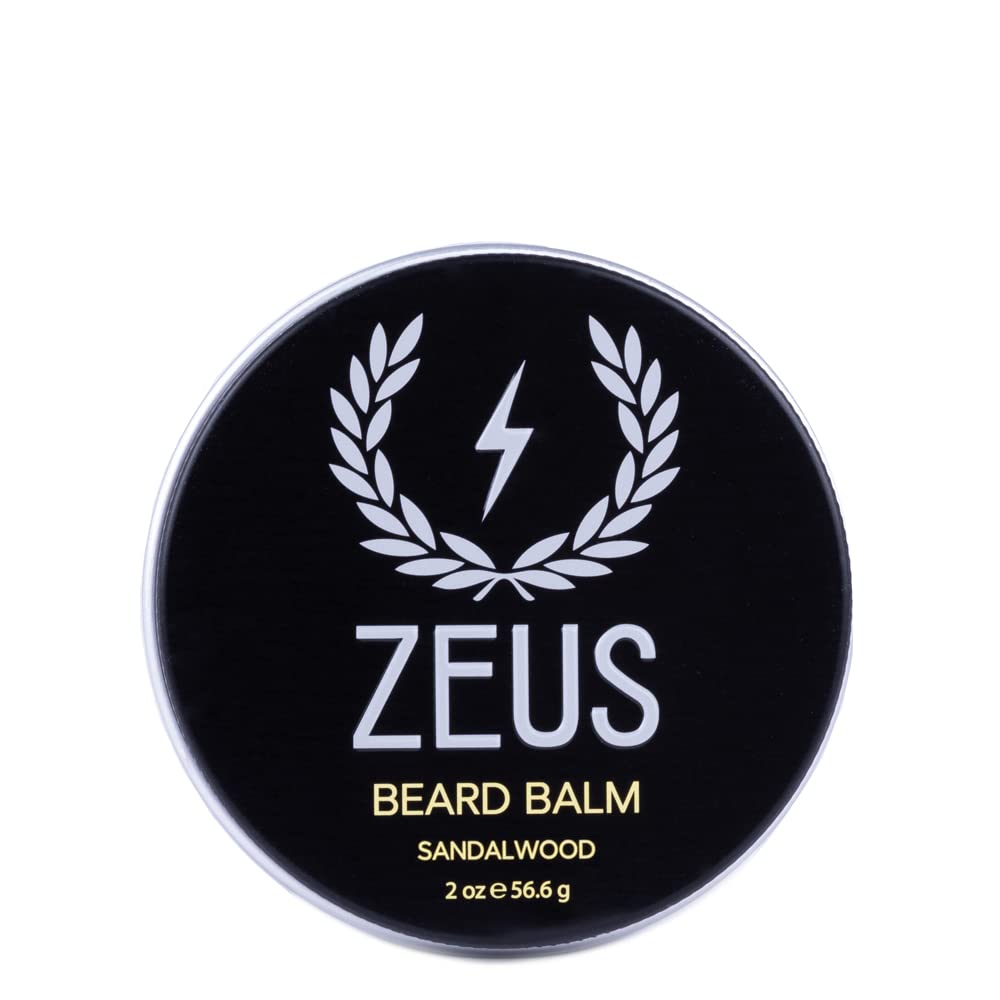 ZEUS Beard Balm, Natural Beeswax " Shea Butter Balm, Softening Conditioner for Facial Hair – MADE IN USA (Sandalwood) 2 oz.