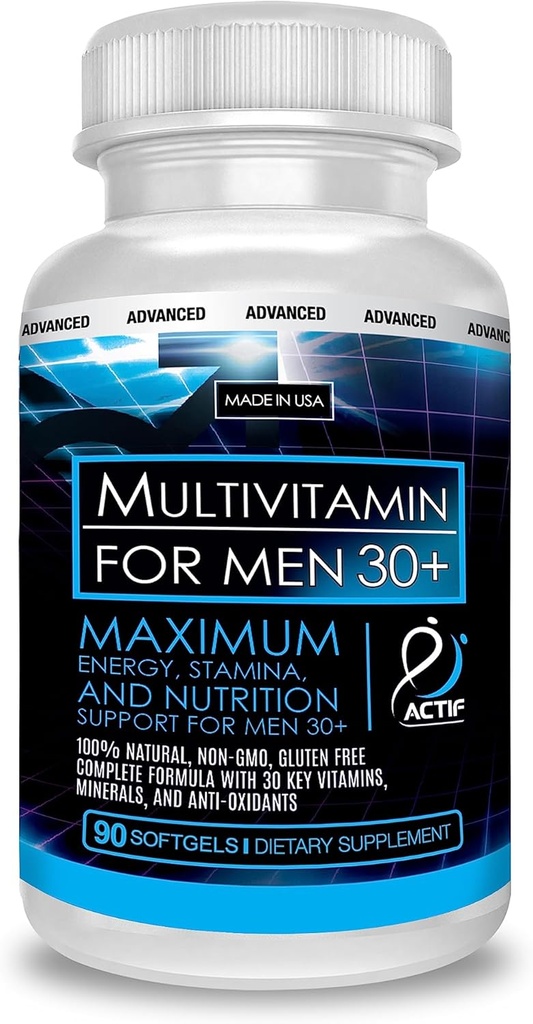 ACTIF Multivitamina orgánica para hombres edad 30+ con 30 vitaminas orgánicas y hierbas orgánicas, no OMG, hecha en EE.UU., 90 cuenta