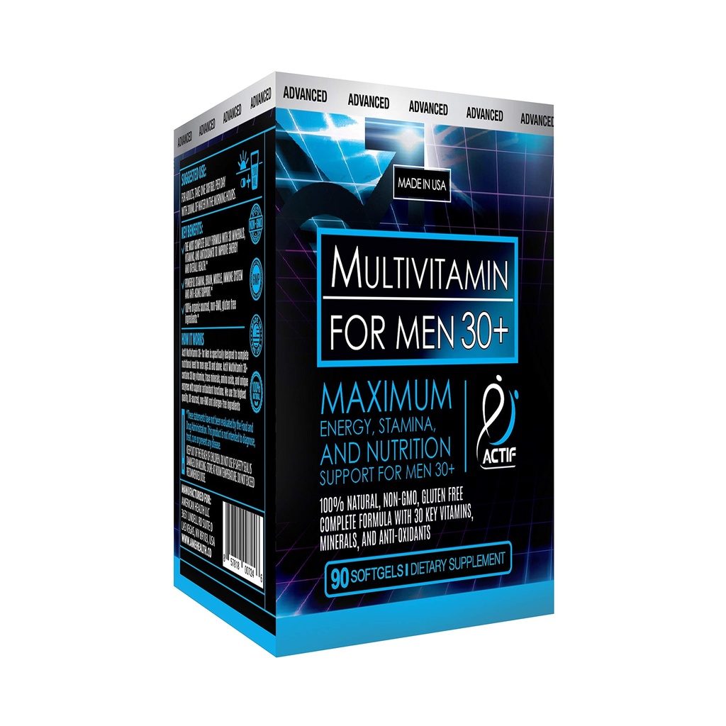 ACTIF Multivitamina orgánica para hombres edad 30+ con 30 vitaminas orgánicas y hierbas orgánicas, no OMG, hecha en EE.UU., 90 cuenta