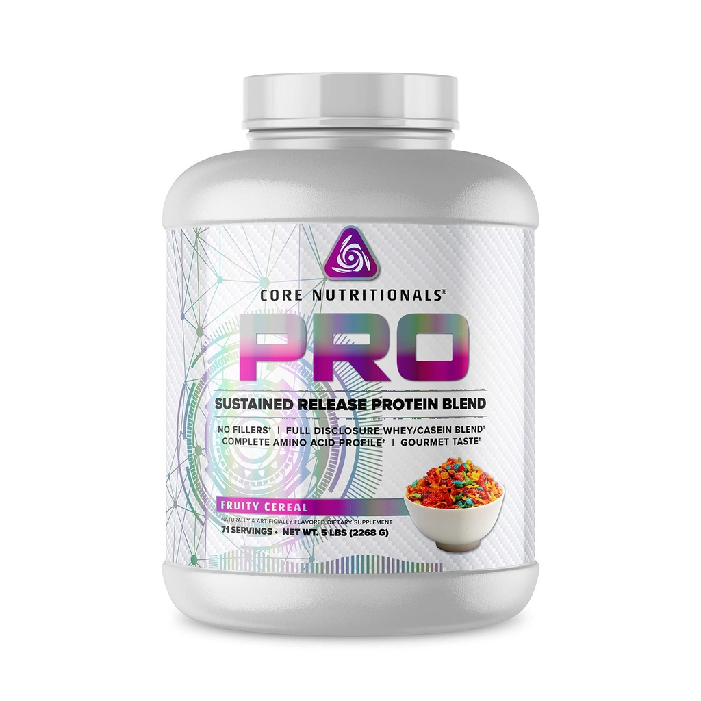 Core Nutritionals Pro Sustained Release Protein Blend, Digestive Enzyme Blend, 25G Protein, 2G Carb 71 Servings (Fruity Cereal)