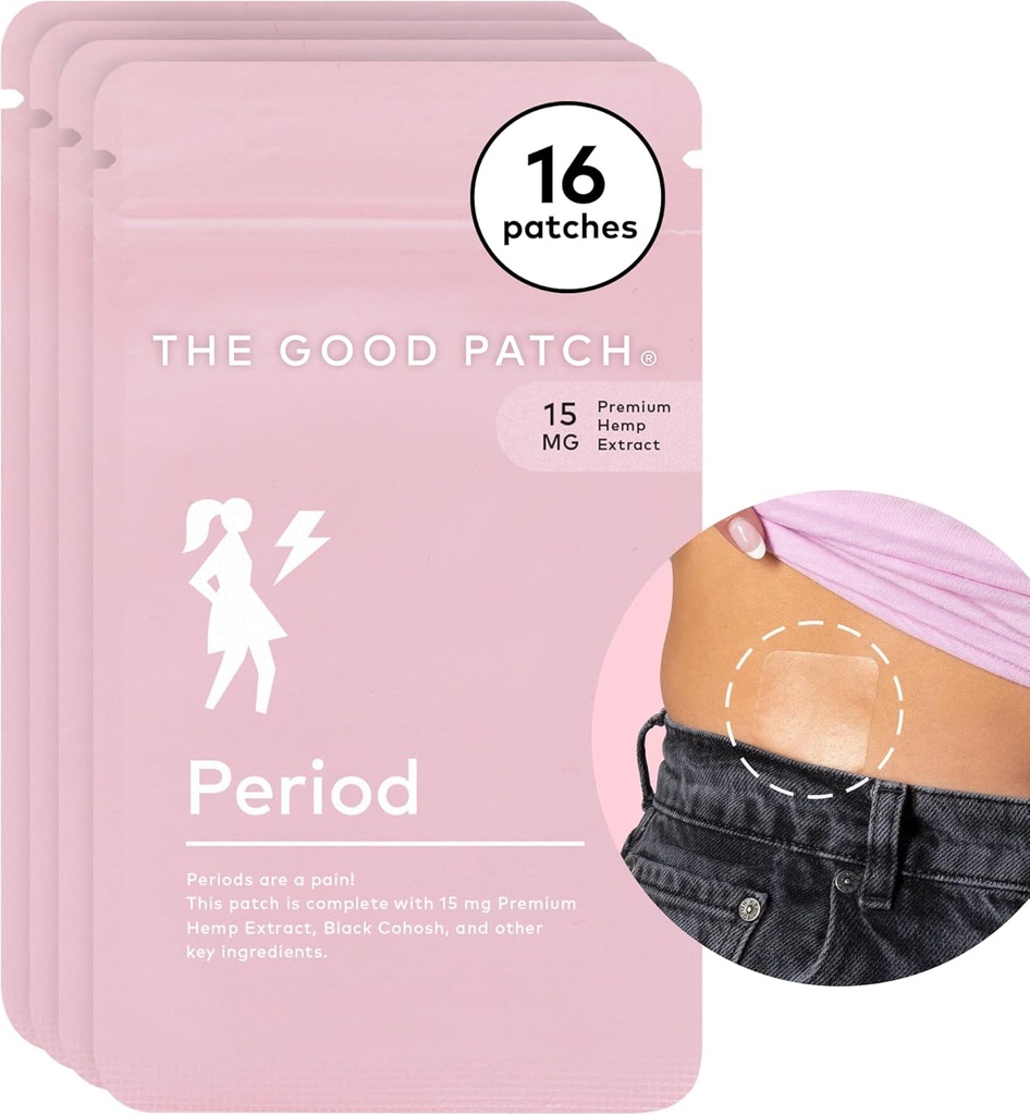 The Good Patch Period Patch Patch with Hemp for Cramps, Sustained Release for up to 12 Hours, Natural Patch with Hemp, Black Cohosh, Plant Powered Wearable Wellness (16 Total Patches)