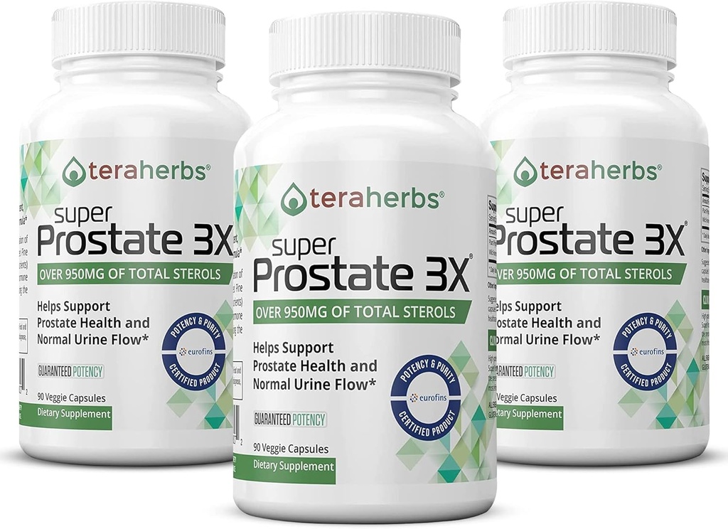 Tera Herbs Super Prostat 3X - Control de vejiga, Equilibrio hormonal &amp; Apoyo para la Prostata Ampliada & Urination Frequent - Suplementos de próstata para hombres w / beta Sitosterol no Saw Palmetto (3 Pack)