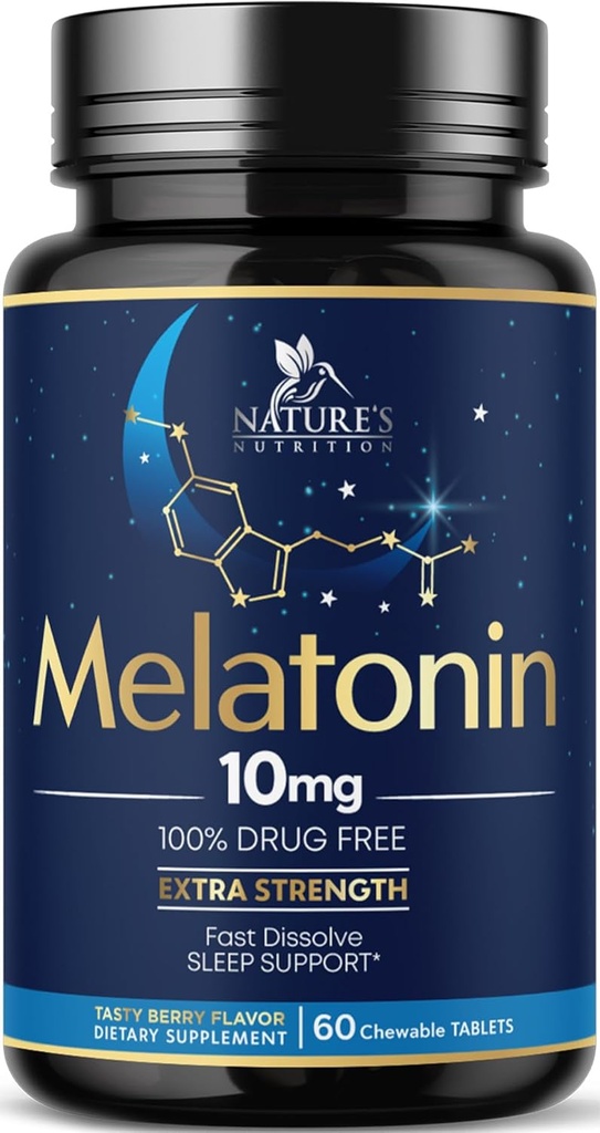 Melatonin 10mg Fast Dissolve Tablets - Extra Strength, Sugar Free Melatonin Supplements for Restful Sleep Support, Natural Sleep Support Supplement for Adults, Delicious Strawberry Flavor, 60 Tablets