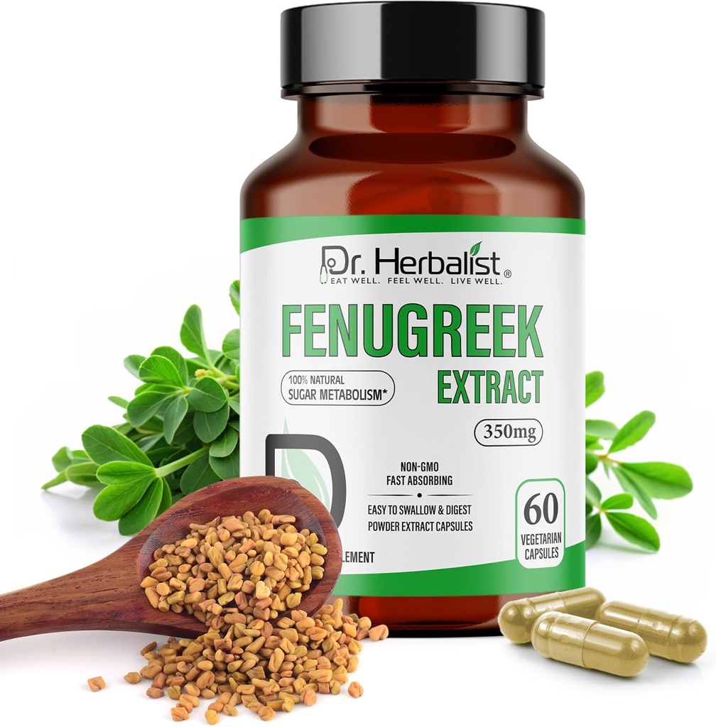 Dr. Herbalist Fenugreek Extract 350mg - 60 Capsules sufrido Non-GMO Silencio Ayunar Absorbing Silencio Vegetarian