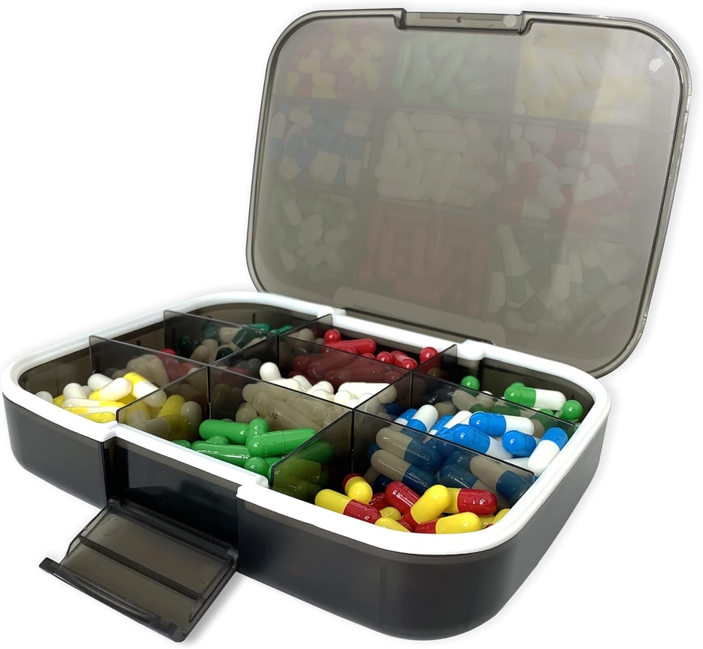 Gran organizador de píldoras, 7.7x5.7" caja de vitaminas impermeable 9 productos Cajas de píldoras portátiles Suplementos Dispenser Moisture Proof Pill Holder Medicine Container