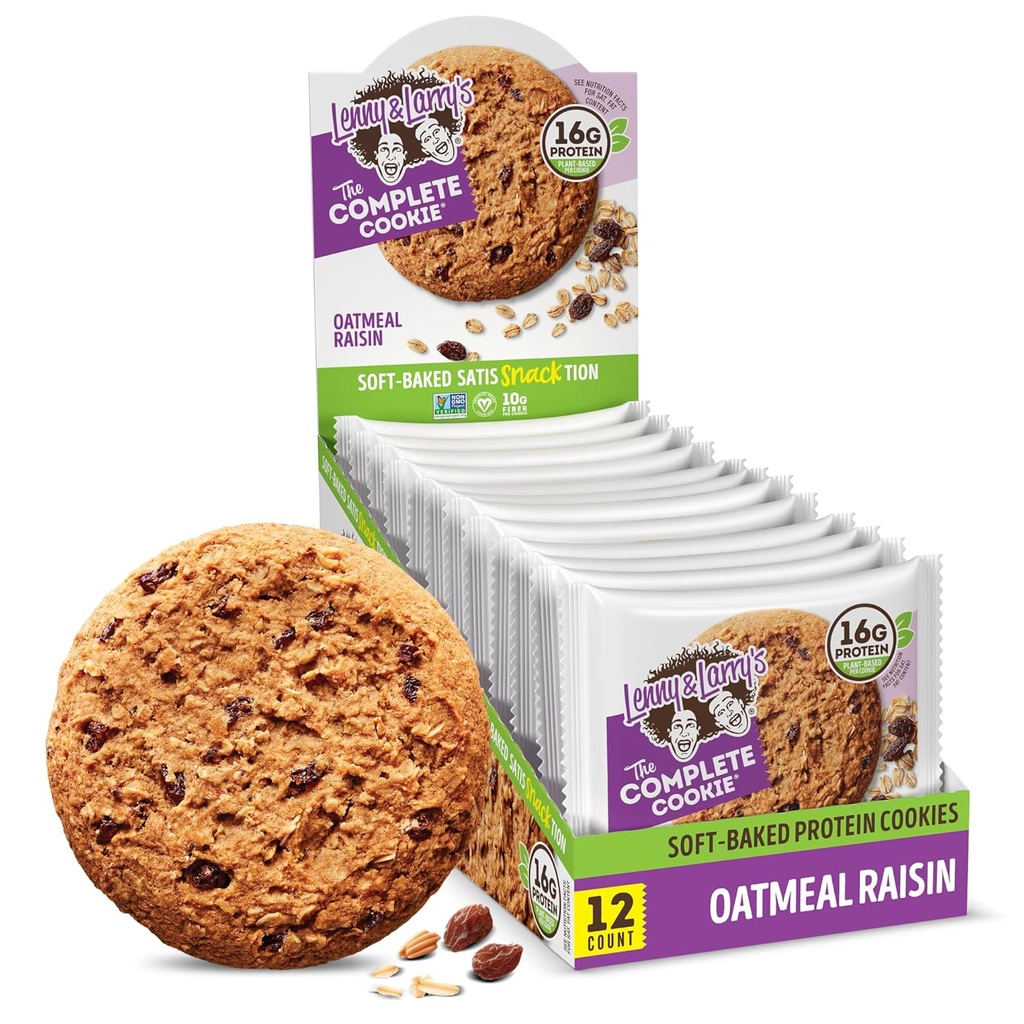 Lenny & Larry's The Complete Cookie, Oatmeal Raisin, 16g Plant Protein, Vegan, Non-GMO, 4 Ounce (Pack of 12)