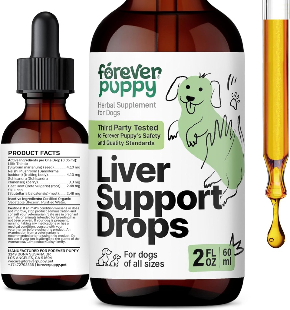 Forever Puppy Liver Support Drops for Dogs - Milk Thistle Supplement for Dogs - Liver Cleanse Detox Drops w/Liquid Silymarin Herb - Suplementos caninos &amp; Vitaminas para todas las razas &amp; tamaños - 2 oz