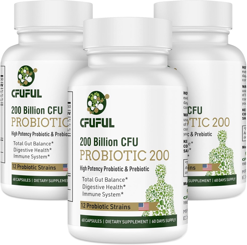 Probióticos para Mujeres &amp; Hombres - 200 Billones CFU 12 Strains Probióticos para Salud Digestiva Gut & Immune Salud, Energía, con Prebióticos Orgánicos y Probióticos Estable para Bloating 180 Capsules
