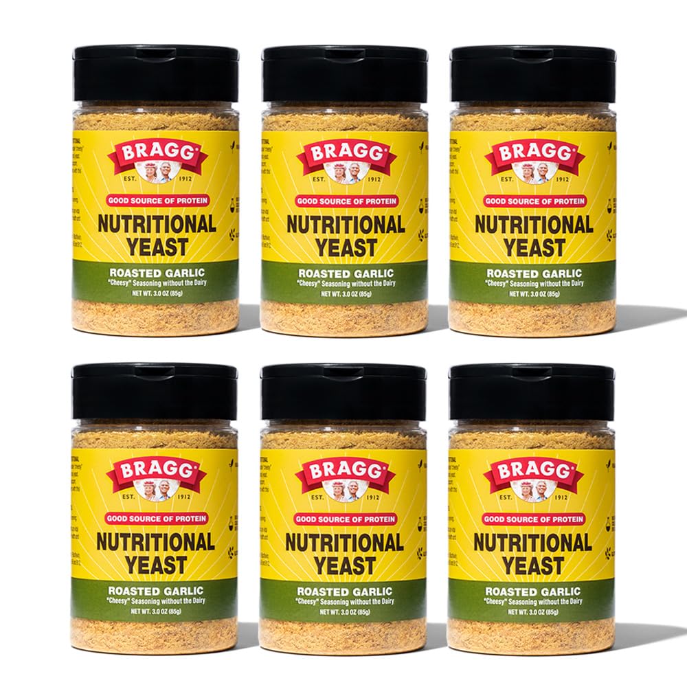 Bragg Nutricional Levadura Ajo Asado Estaciones - (6 Pack) 3 oz - Sustituto de queso parmesano libre de lácteos - Perfecto para ensaladas, pastas, palomitas y más