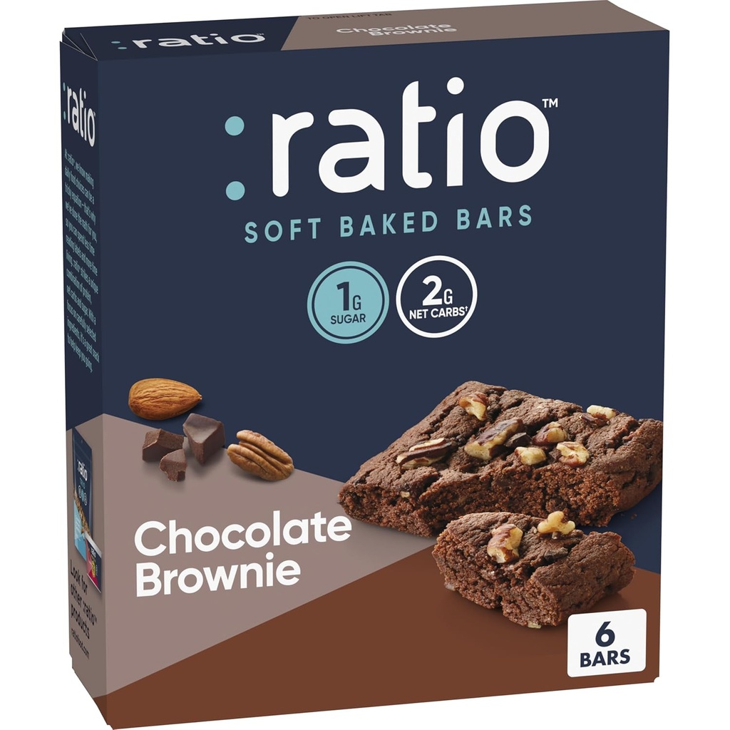 Ratio Soft Baked Bars, Chocolate Brownie, 1g Sugar, Keto Friendly, 5.34 oz (6 Bars)