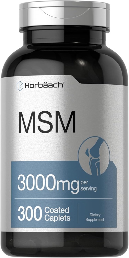 Horbäach MSM Suplemento Silencio 3000mg  300 Coated Caplets  durable Methylsulfonylmethane with Calcium ANTE Vegetarian, Non-GMO, Gluten Free