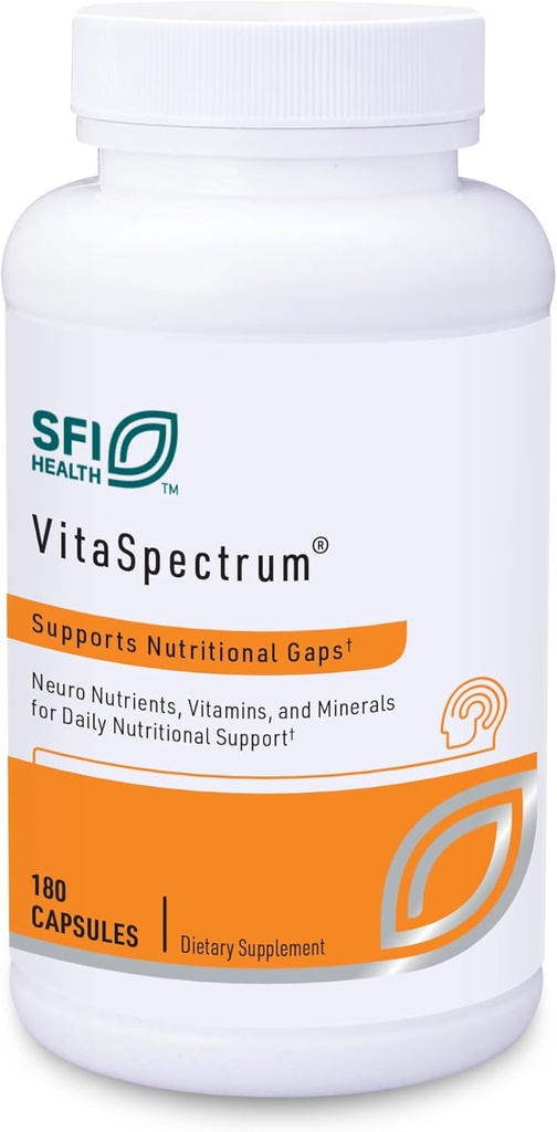 Klaire Labs SFI Health VitaSpectrum Capsules - Multivitamin for Kids with 28 Essential Nutrients Including Folate, B12, B6, Antioxidants, Vitamin E & D3 - No Copper or Iron, Gluten-Free (180ct)
