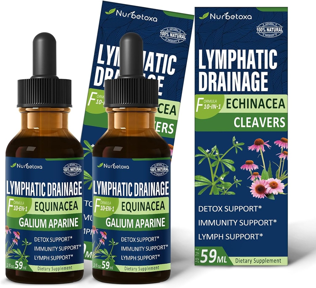 Cleavers Limphatic Drainage Drops for Lymph Detox Cleanse, Gotas de Equinacea y Diente de Leon para Drenaje Linfatico, Lymphedema Support Formula with Echinacea, Use with Massage Tool. 4oz