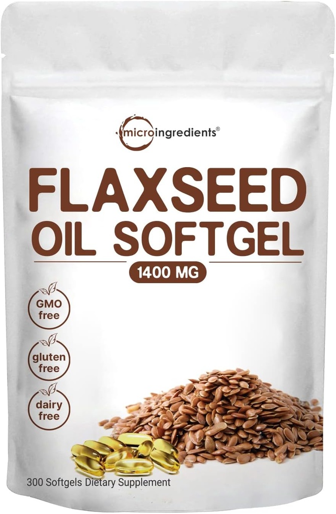Aceite de Flaxseed 1400mg Softgels, 300 Condes Silencio w/ 700mg ALA Omega 3, Frío Presionado, Rico en ácidos grasos, ácido linolénico alfa, Sistema de salud del corazón &amp; Sistema inmunitario ← Non-GMO, sin gluten - 300 Servings