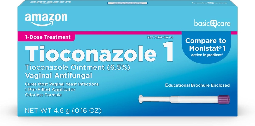 Tratamiento básico del tioconazol 6.5 Porcentaje, Tratamiento de 1 dosis, Tratamiento de la infección vaginal de levadura para mujeres, Cuidado femenino, 0.16 onza (Pack of 1)