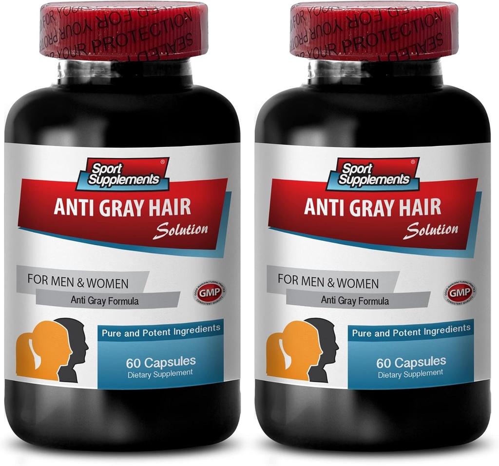 Restore Hair Color - Anti Gray Hair Natural Fórmula para Hombres y Mujeres - Vitamina B6, PABA, Biotina, Anti Gray Hair Supplement, Gray Hair Pills, biotina Suplemento, ácido fólico, L-Tyrosine, 2 Bot 120 Caps