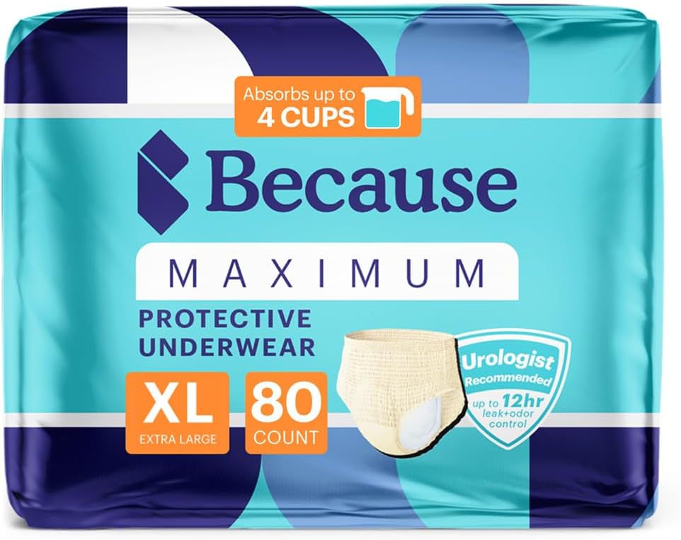 Porque Premium Maximum Plus Adult Incontinence and Postpartum Bladder Leak Underwear for Women, Maximum Absorbency, Disposable, Beige, XLarge, 80 Count (4 Packs of 20)