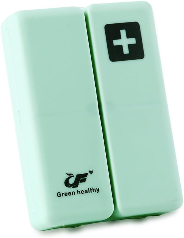 Caja pequeña de píldora magnética, Contenedor semanal de 7 días, dispensador de organizadores de medicina, Planificador de retención de medicamentos diarios para la vitamina, medicamentos, aceites de pescado, suplemento, verde