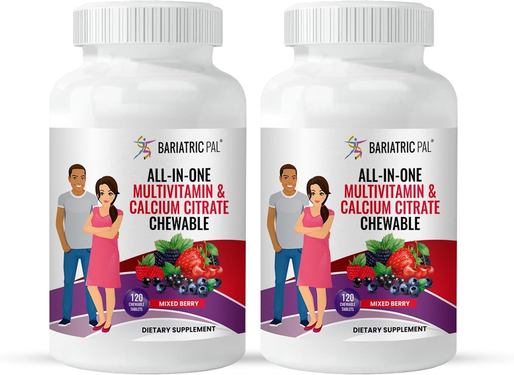 BariatricPal All-in-ONE Multivitamina Chewable con Citrato de Calcio & Iron - Berry mixto ( Suministro de 60 días)