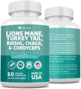 Lions Mane 3000mg Turquía Tail 3000mg Reishl 1000mg Chaga 1000mg Cordyceps Powder Extract Containing Maitaake Shiitake Black Fungus,Brain Supplement, Mineral Supplements, 60 cápsulas